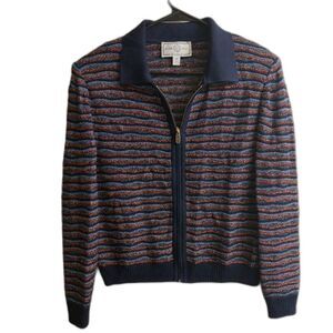 St. John Sport Striped Long Sleeve Full Zip Cardigan Jacket Size M